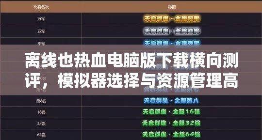 离线也热血电脑版下载横向测评，模拟器选择与资源管理高效策略解析