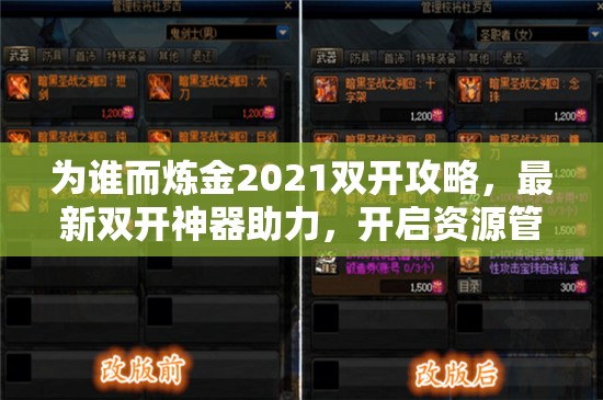 为谁而炼金2021双开攻略，最新双开神器助力，开启资源管理新纪元