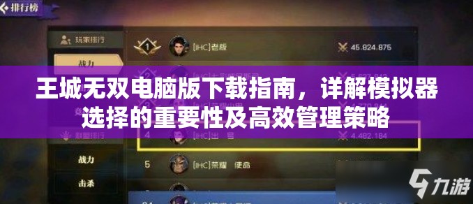 王城无双电脑版下载指南，详解模拟器选择的重要性及高效管理策略