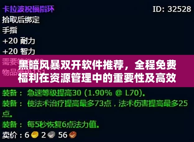 黑暗风暴双开软件推荐，全程免费福利在资源管理中的重要性及高效策略解析