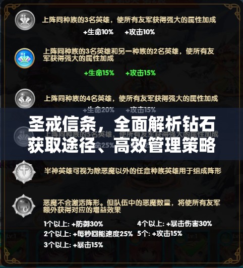 圣戒信条，全面解析钻石获取途径、高效管理策略及价值最大化技巧