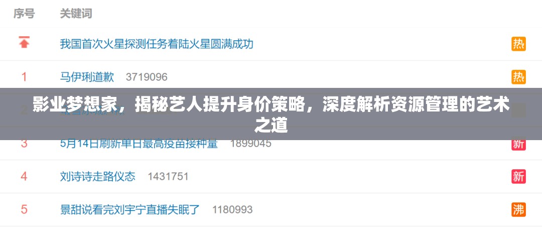 影业梦想家，揭秘艺人提升身价策略，深度解析资源管理的艺术之道