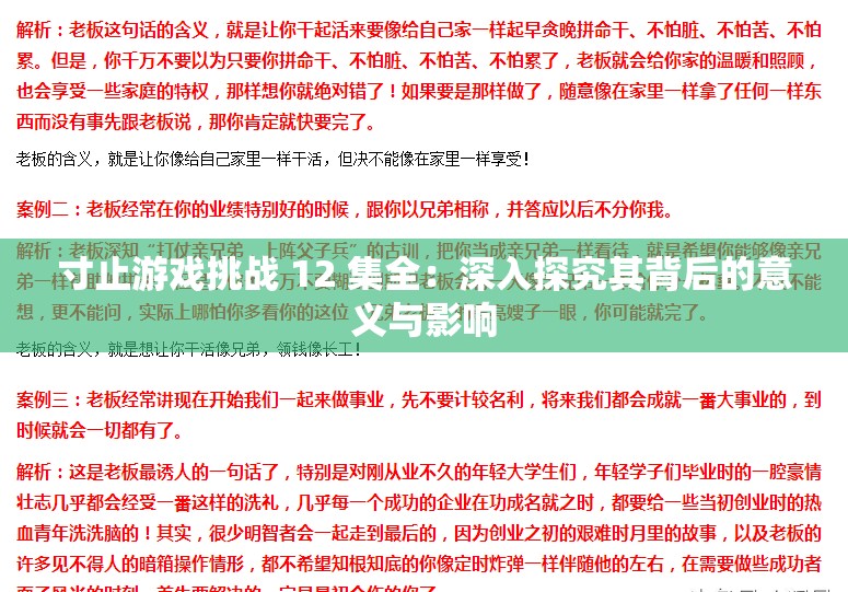 寸止游戏挑战 12 集全：深入探究其背后的意义与影响