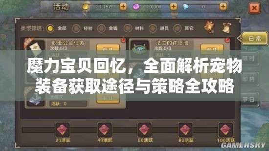 魔力宝贝回忆，全面解析宠物装备获取途径与策略全攻略