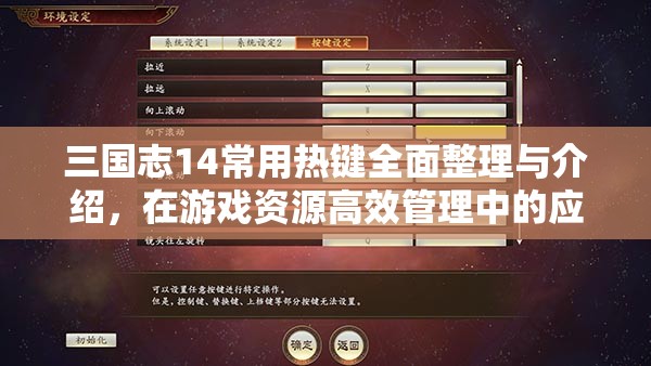 三国志14常用热键全面整理与介绍，在游戏资源高效管理中的应用与重要性