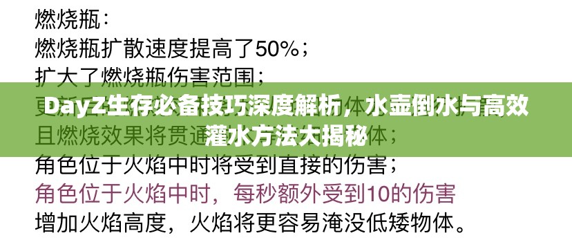 DayZ生存必备技巧深度解析，水壶倒水与高效灌水方法大揭秘