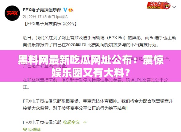 黑料网最新吃瓜网址公布：震惊娱乐圈又有大料？