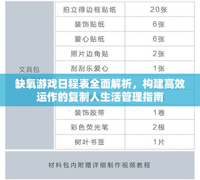 缺氧游戏日程表全面解析，构建高效运作的复制人生活管理指南