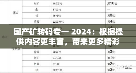 国产矿转码专一 2024：根据提供内容更丰富，带来更多精彩