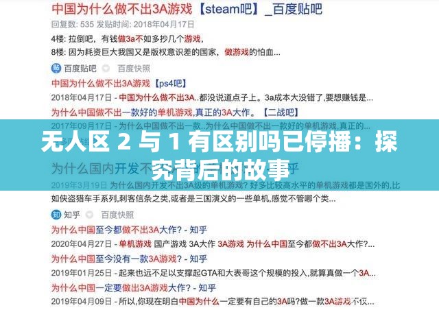 无人区 2 与 1 有区别吗已停播：探究背后的故事