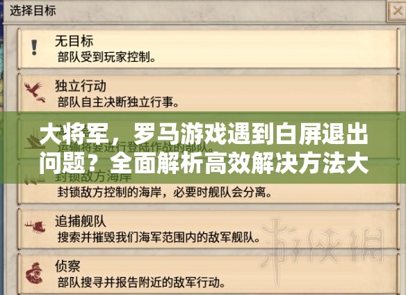 大将军，罗马游戏遇到白屏退出问题？全面解析高效解决方法大揭秘