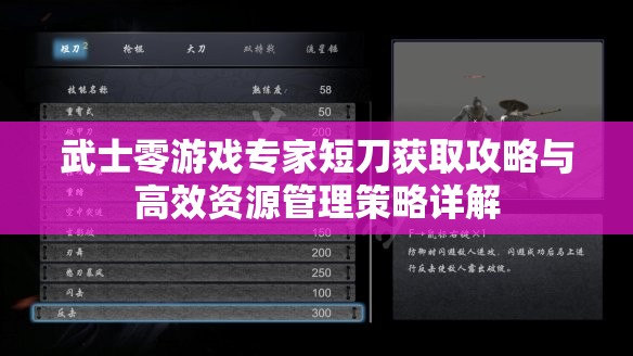 武士零游戏专家短刀获取攻略与高效资源管理策略详解