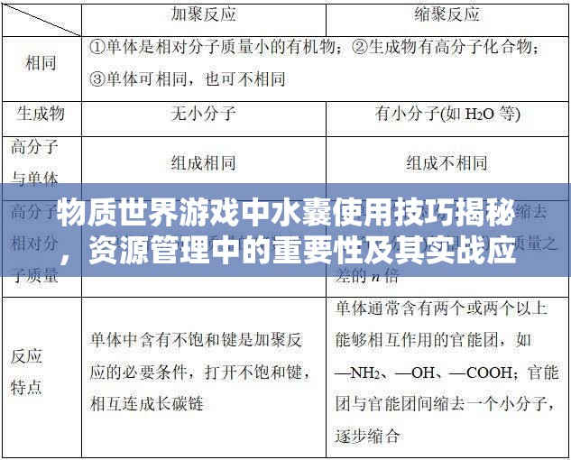 物质世界游戏中水囊使用技巧揭秘，资源管理中的重要性及其实战应用