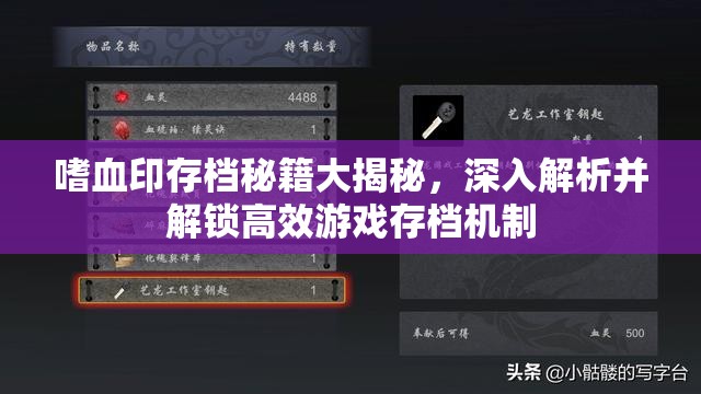 嗜血印存档秘籍大揭秘，深入解析并解锁高效游戏存档机制