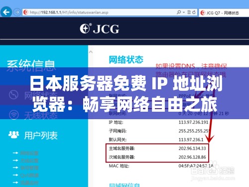 日本服务器免费 IP 地址浏览器：畅享网络自由之旅