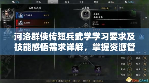 河洛群侠传短兵武学学习要求及技能感悟需求详解，掌握资源管理的艺术