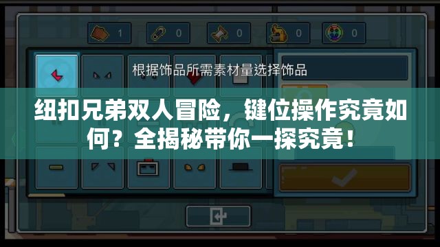 纽扣兄弟双人冒险，键位操作究竟如何？全揭秘带你一探究竟！