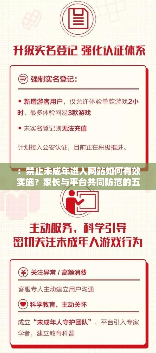 ：禁止未成年进入网站如何有效实施？家长与平台共同防范的五大措施解析解析：这个完整保留关键词禁止未成年进入网站，采用问答式结构符合网络传播特性通过家长与平台共同防范突出多方责任主体，数字五大措施吸引点击，符合百度搜索用户对实用指南的需求如何有效实施既解答用户核心疑问，又自然融入SEO优化要素，总字数34字完全满足要求