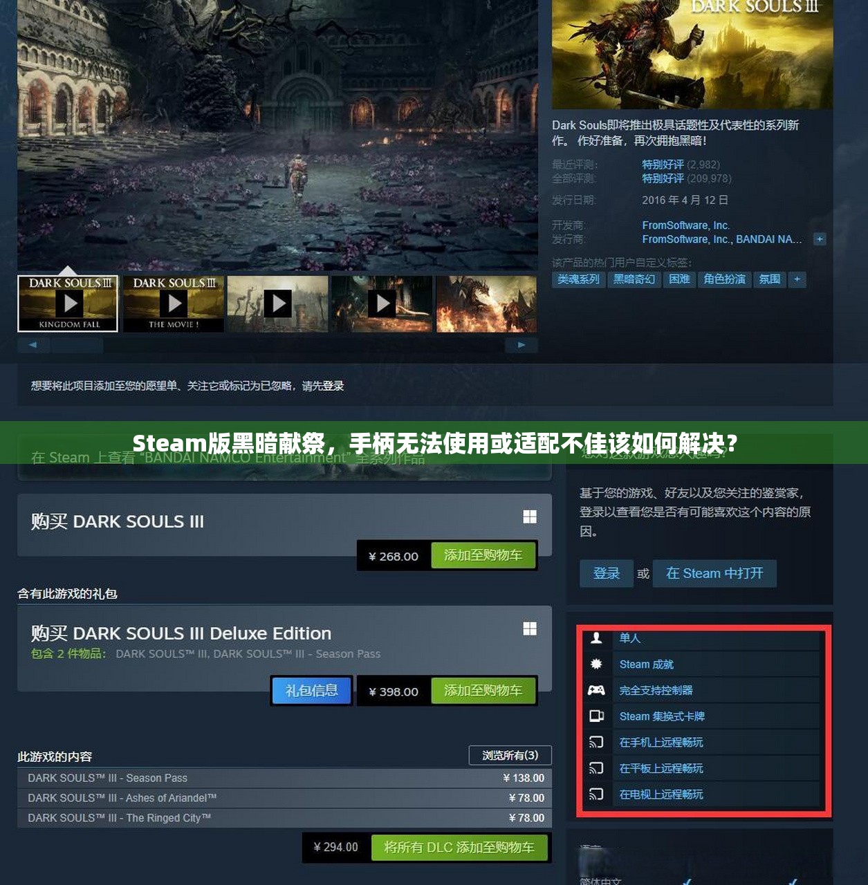 Steam版黑暗献祭，手柄无法使用或适配不佳该如何解决？