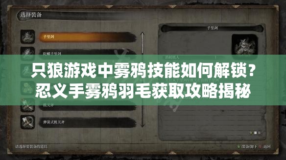 只狼游戏中雾鸦技能如何解锁？忍义手雾鸦羽毛获取攻略揭秘